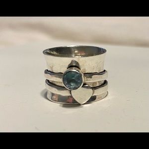 Natural Blue Topaz Ring 925 Sterling Silver Spinner Ring